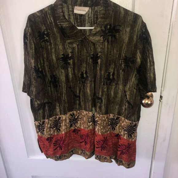 Vintage Tradition earthy Toned Maxi Dress with Floral Hem with over shirt - Picture 9 of 10